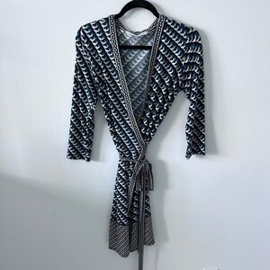 Max Studio Patterned Stretch, Long Sleeved Wrap Dress